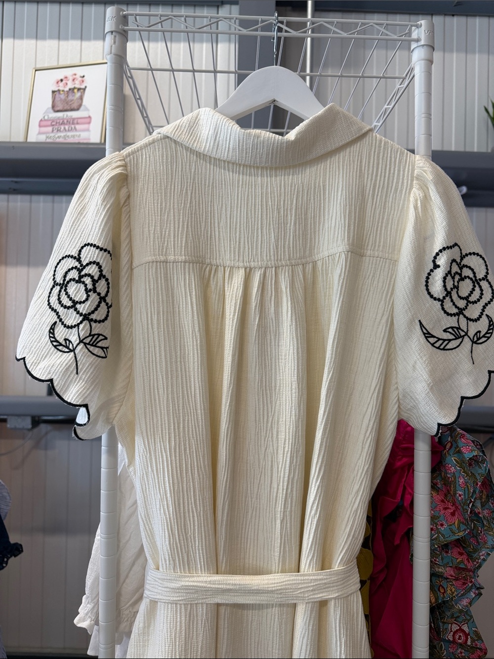 Umgee Cream Button-Front Dress with Black Floral Embroidery - Picture 10 of 10